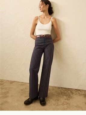 Faherty Navy and Rust Vertical-Stripe Wide-Leg Pants